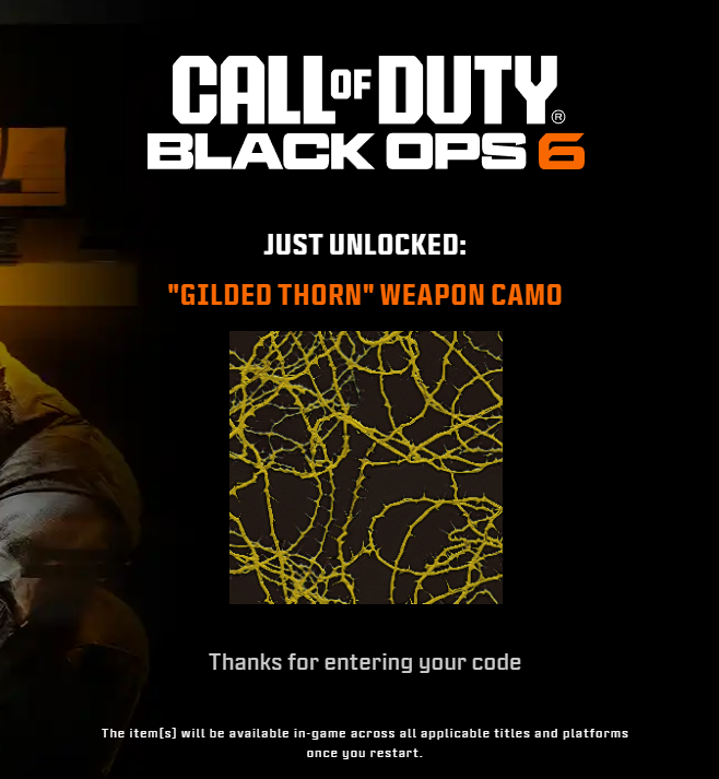 EXCLUSIVE: Gilded Thorn Weapon Camo (Useable on all weapons)